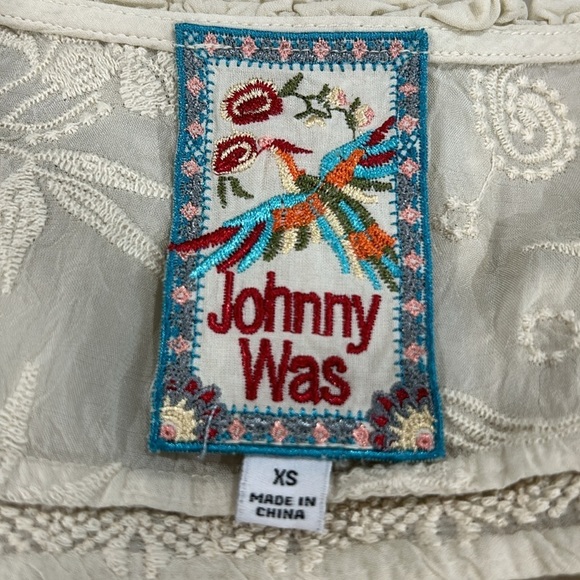 Johnny Was Embroidered Ruffle V Neck Long Sleeve Boho Peasant Blouse - XS - Picture 9 of 10